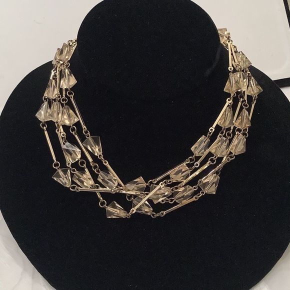 Vintage Gold Tone Multi Strand Crystal Necklace - Picture 4 of 8